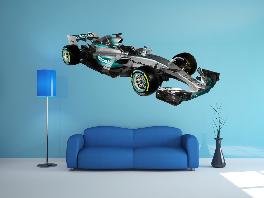Barevná vinylová samolepka na zeď - Formule 1 Mercedes 2017