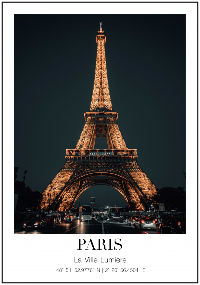 Plakát Paříž - Eiffelova věž v noci