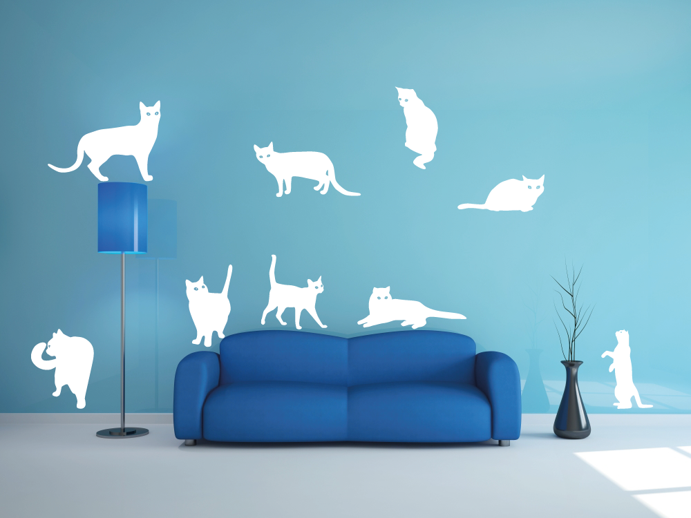Sada 9 koček - Samolepka na zeď