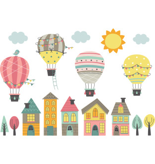 Samolepka na zeď - Denní město s balóny