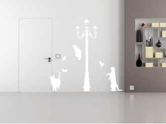 Kočky pod lampou - Samolepka na zeď
