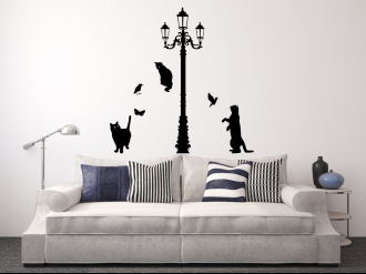 Kočky pod lampou - Samolepka na zeď