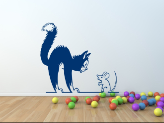 Kočka a myš - Samolepka na zeď